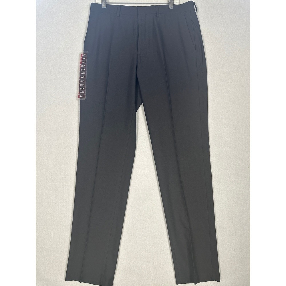 NEW Haggar Pants Mens 34X34 Black Performance Comfort Straight Fit Flat Front